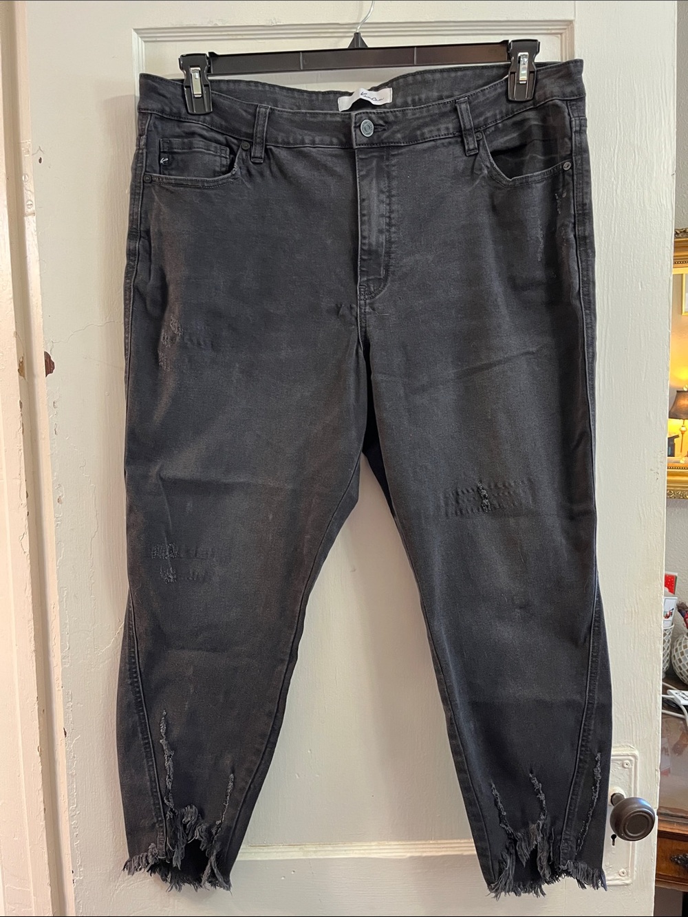 KanCan Black Distressed Skinny Jeans with Frayed Ankles